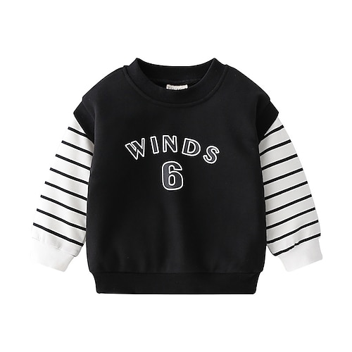 

Kids Boys Sweatshirt Letter School Long Sleeve Active 3-6 Years Winter Black Grey