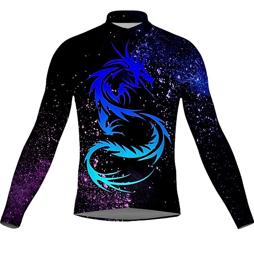 

21Grams Men's Cycling Jersey Long Sleeve Bike Top with 3 Rear Pockets Mountain Bike MTB Road Bike Cycling Breathable Quick Dry Moisture Wicking Reflective Strips Black Dragon Polyester Spandex Sports