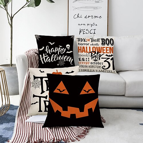 

Halloween Party Double Side Cushion Cover 4PC Soft Decorative Square Cushion Case Pillowcase for Bedroom Livingroom Sofa Couch Chair Superior Quality Machine Washable