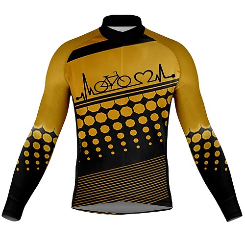 

21Grams Men's Cycling Jersey Long Sleeve Bike Top with 3 Rear Pockets Mountain Bike MTB Road Bike Cycling Breathable Quick Dry Moisture Wicking Reflective Strips Yellow Polka Dot Polyester Spandex