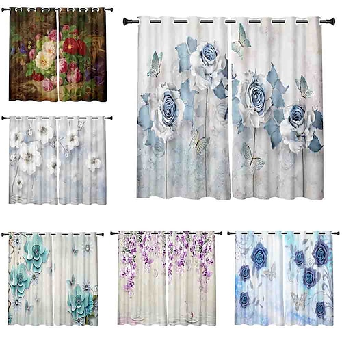 

3D Print Blackout Curtain Feather Print Curtain Drapes for Living Room Thermal Insulated Grommet Window Curtains for Bedroom 1 set / PVC Bag Natural scenery Rose Lotus Flower