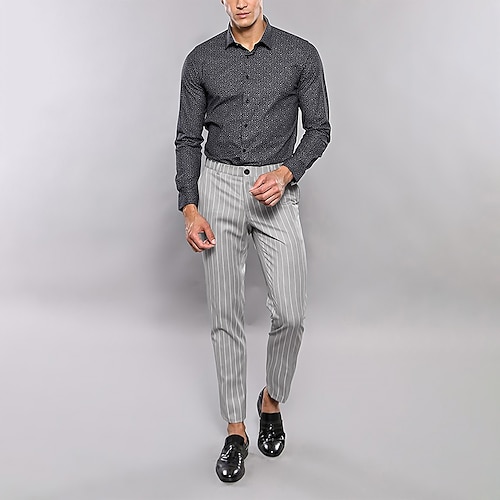 

Men's Chinos Trousers Pencil Pants Jogger Pants Chino Pants Stripe Gray