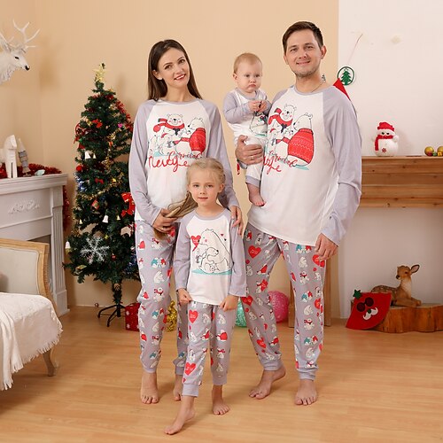 

Christmas Pajamas Family Set Ugly Bear Home White Long Sleeve Mom Dad and Me Daily Matching Outfits