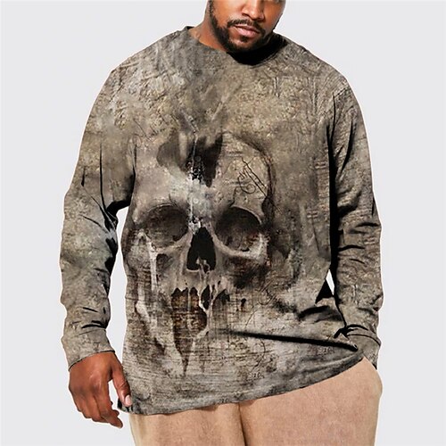 

Men's Plus Size T shirt Tee Big and Tall Skull Henley Spring & Fall Basic Designer Plus Size Comfortable Outdoor Street Tops