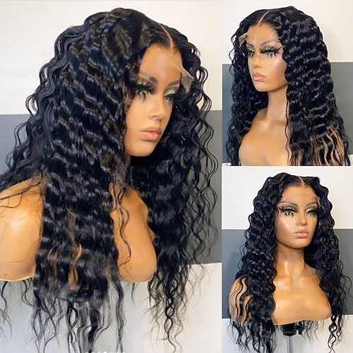 

Unprocessed Virgin Hair 13x4 Lace Front Wig Layered Haircut Brazilian Hair Deep Wave Black Wig 130% 150% Density with Baby Hair Natural Hairline 100% Virgin With Bleached Knots Pre-Plucked For wigs