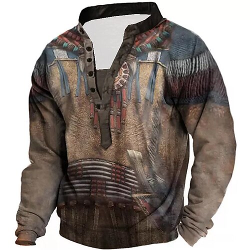 

Men's Unisex Sweatshirt Pullover Button Up Hoodie Brown Standing Collar Graphic Prints Print Casual Daily Sports 3D Print Streetwear Designer Casual Spring & Fall Clothing Apparel Hoodies