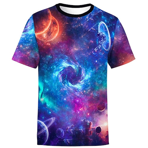 

Men's Unisex T shirt Tee Galaxy Graphic Prints Crew Neck Blue Short Sleeve 3D Print Outdoor Street Print Tops Sports Casual Classic Comfortable / Summer / Summer