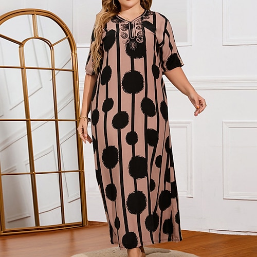 

Women's Plus Size Casual Dress Geometric V Neck Half Sleeve Fall Winter Casual Maxi long Dress Causal Daily Dress