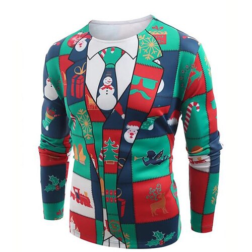 

Men's Unisex T shirt Tee Graphic Prints Snowflake Crew Neck Green 3D Print Outdoor Christmas Long Sleeve Print Clothing Apparel Basic Sports Designer Casual