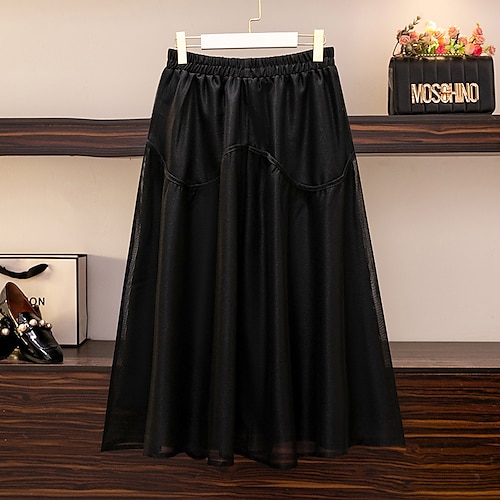 

Women's Plus Size Skirt Solid Color Casual Casual Daily Natural Calf-Length Fall Winter Black Brown XXL 3XL 4XL 5XL 6XL