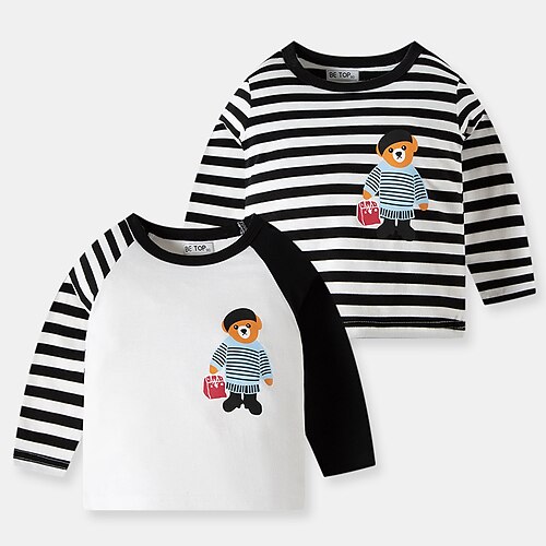 

Kids Boys T shirt Bear Daily Long Sleeve Fashion Cotton 2-8 Years Winter Black White