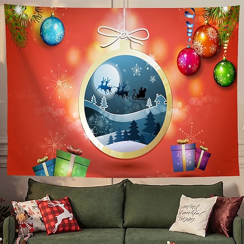 

Christmas Party Wall Tapestry Photography Background Holiday Snowman Santa Claus Reindeer Tree Gift Art Decor Blanket Curtain Hanging Home Bedroom Living Room Decoration Polyester