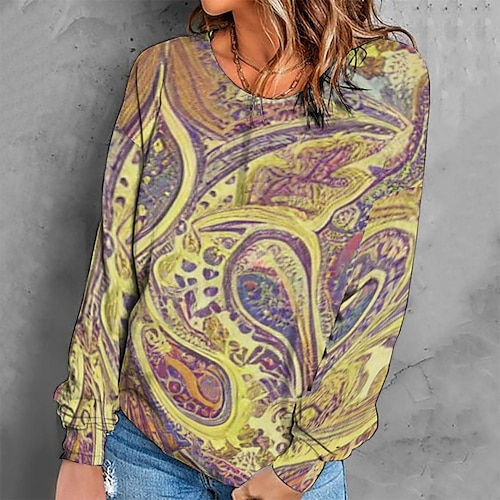 

Women's Sweatshirt Pullover Retro Yellow Graphic Geometric Tie Dye Casual Round Neck Long Sleeve S M L XL 2XL 3XL / Winter