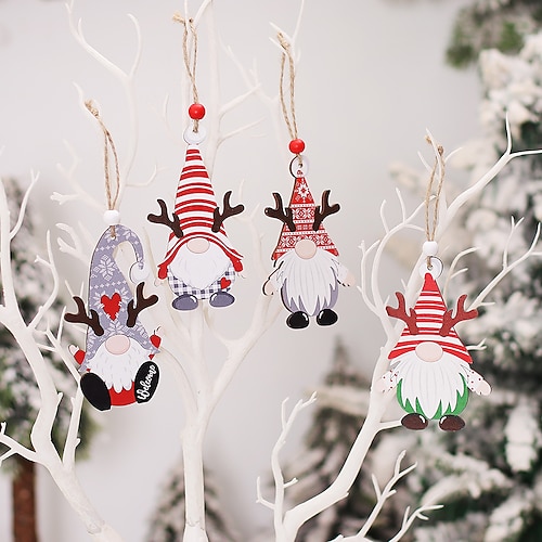 

4pc Christmas Decorations Cartoon Set Antlers Faceless Doll Wooden Pendant Wood Chip Pendant Christmas Tree Accessories