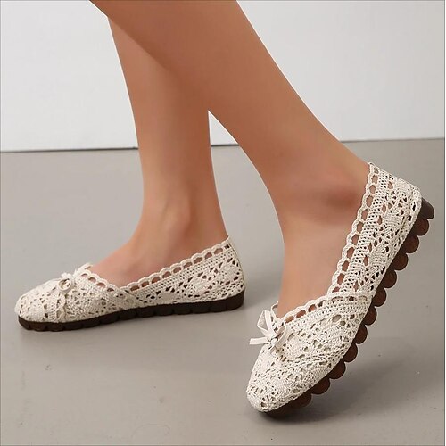 

Women's Flats Daily Comfort Shoes Summer Bowknot Flat Heel Round Toe Elegant Casual Mesh Loafer Solid Colored Black White
