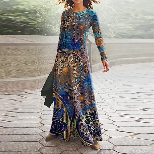 

Women's Casual Dress Swing Dress Long Dress Maxi Dress Green Blue Yellow Long Sleeve Floral Pocket Winter Fall Autumn V Neck Winter Dress Fall Dress 2022 S M L XL XXL 3XL