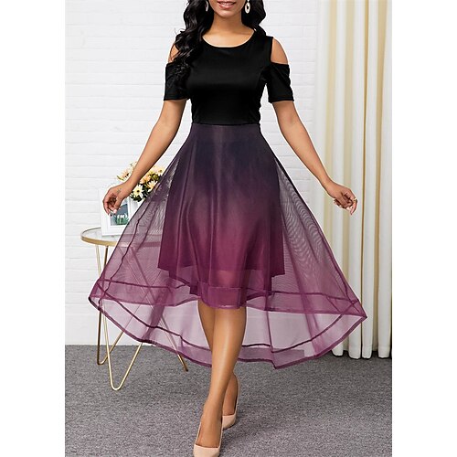 

Women's Swing Dress Midi Dress Midi Dress Black Blue Purple Short Sleeve Color Gradient Patchwork Plus High Low Spring Summer Crew Neck Stylish Casual 2022 S M L XL 2XL 3XL 4XL 5XL