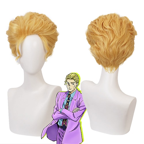 

yoshikage kira diamond er ubrydelig cosplay paryk gyldent bølget varmebestandigt syntetisk hår