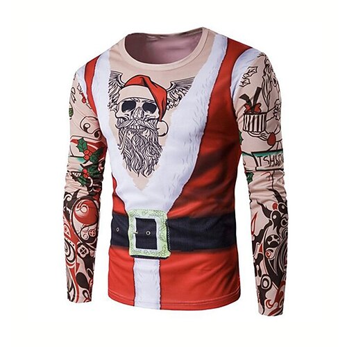 

Men's Unisex T shirt Tee Santa Claus Graphic Prints Crew Neck Pink Red 3D Print Outdoor Christmas Long Sleeve Print Clothing Apparel Basic Sports Designer Casual