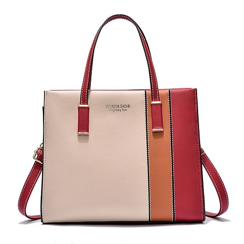 

Women's Work Bag Tote Top Handle Bag PU Leather Daily Office & Career Khaki black powder and black Green Gold