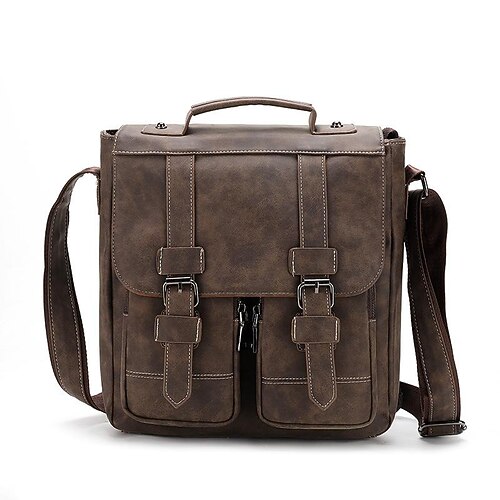 

Men's Unisex Work Bag Messenger Bag PU Leather Solid Color Daily Office & Career coffee with grey Dark Gray Brown