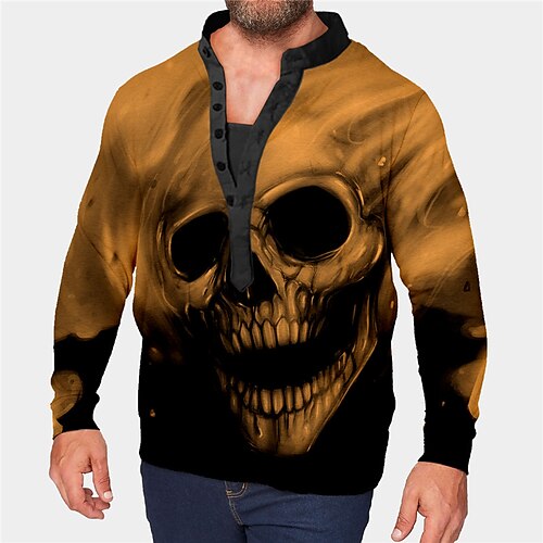 

Men's Plus Size Sweatshirt Big and Tall Skull Standing Collar Long Sleeve Spring & Fall Basic Designer Plus Size Casual Daily Sports Tops