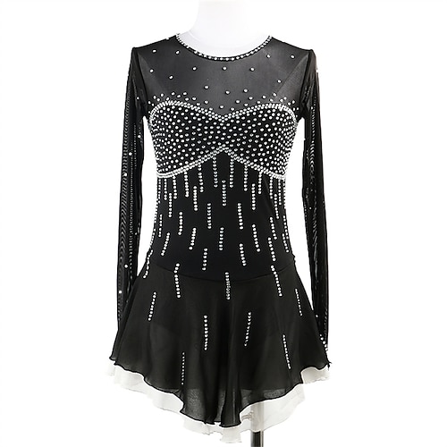 

Figure Skating Dress Women's Girls' Ice Skating Dress Black Thumbhole Spandex High Elasticity Training Competition Skating Wear Handmade Crystal / Rhinestone Long Sleeve Ice Skating Figure Skating