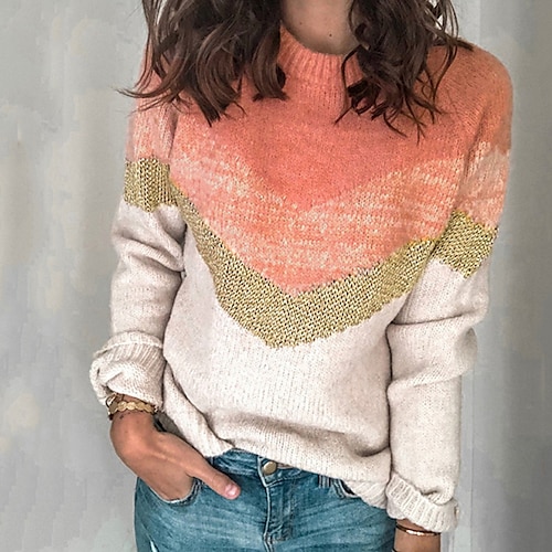 

Mujer Suéter de punto Puente Estriado Tejer Retazos De Punto Bloque de color Cuello Barco Elegante Casual Exterior Festivos Invierno Otoño Rosa Gris S M L / Manga Larga / Ajuste regular / Noche