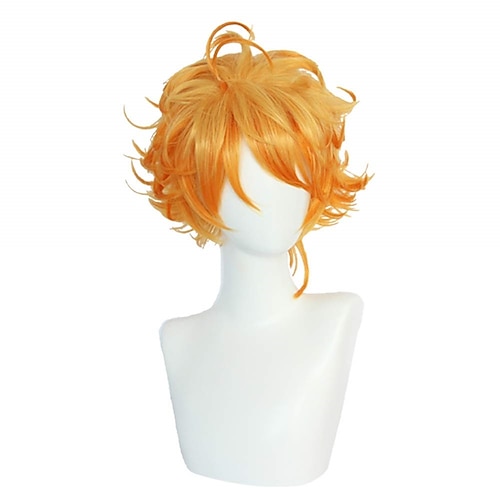 

perruque emma the promise neverland cosplay costume cheveux courts bouclés accessoires orange