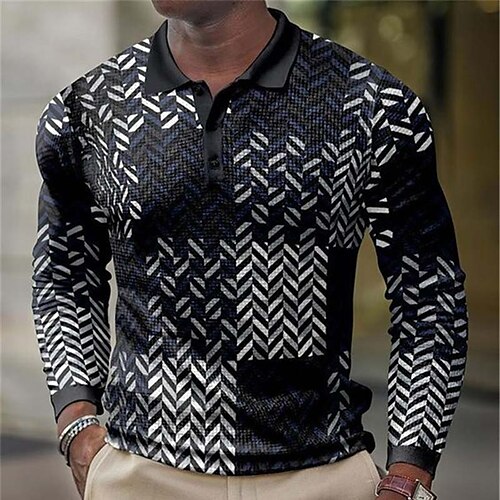 

Men's Collar Polo Shirt Golf Shirt Leaves Turndown Black 3D Print Outdoor Street Long Sleeve Button-Down Print Clothing Apparel Fashion Casual Breathable