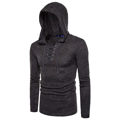 

Men's Sweater Pullover Sweater Jumper Sweater Hoodie Ribbed Knit Cropped Knitted Solid Color Hooded Basic Stylish Outdoor Daily Clothing Apparel Winter Fall Light gray Dark Gray S M L