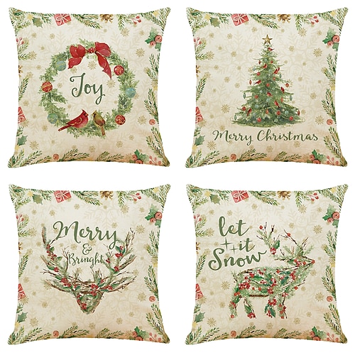 

Christmas Double Side Throw Pillow Cover 4PC Tree Soft Decorative Square Cushion Pillowcase for Bedroom Livingroom Sofa Couch Chair Superior Quality Machine Washable