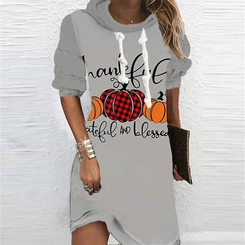 

Femme Robe Sweat manche longue Hiver Automne Imprimer Lettre Potiron Capuche robe hiver robe automne 2022 Gris S M L XL XXL 3XL