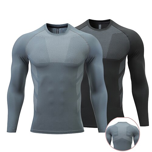 

Men's Compression Shirt Patchwork Long Sleeve Compression Clothing Athletic Athleisure Thermal Warm Breathable Moisture Wicking Gym Workout Running Active Training Sportswear Activewear Color Block