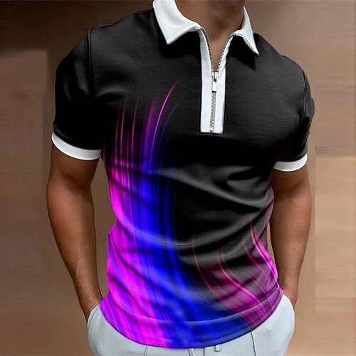 

Men's Collar Polo Shirt Golf Shirt Gradient Turndown Purple 3D Print Outdoor Street Short Sleeves Zipper Print Clothing Apparel Fashion Casual Breathable / Summer / Spring / Summer