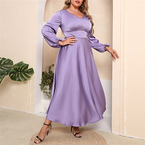 

Women's Plus Size Party Dress Solid Color V Neck Long Sleeve Fall Winter Elegant Formal Maxi long Dress Formal Party Dress