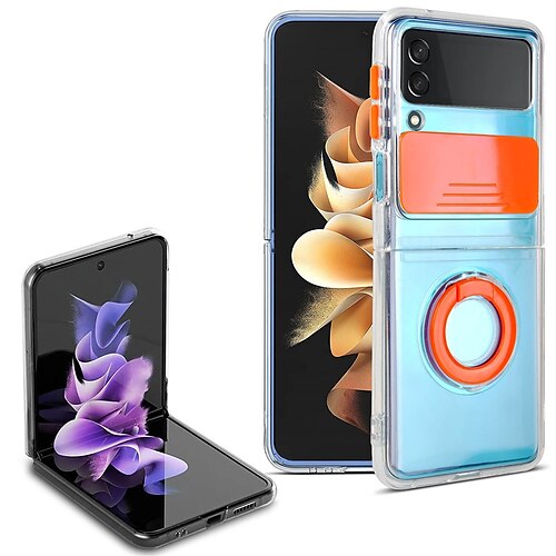 

Phone Case For Samsung Galaxy Flip Z Flip 4 Z Flip 3 Ring Holder Full Body Protective Dustproof Transparent TPU