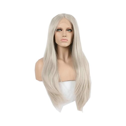 

Gray Color Lace Front Wig Long Straight Middle Parting Synthetic Wig for Women 24inch