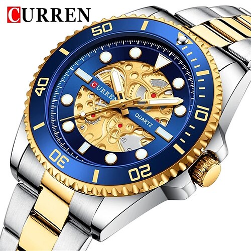 

CURREN Quartz Wrist Watches 2022 Imitated Mechanical Design Quartz Clock Men Stainless Steel Band Luminous Wristwatches for Male