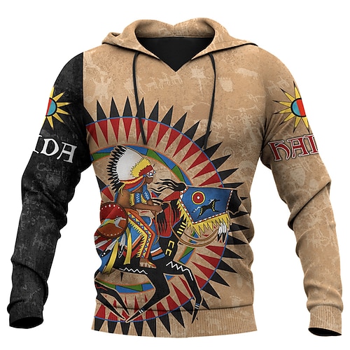 

Men's Unisex Pullover Hoodie Sweatshirt Brown Hooded Tribal Graphic Prints Print Daily Sports 3D Print Streetwear Designer Casual Spring & Fall Clothing Apparel Hoodies Sweatshirts Long Sleeve