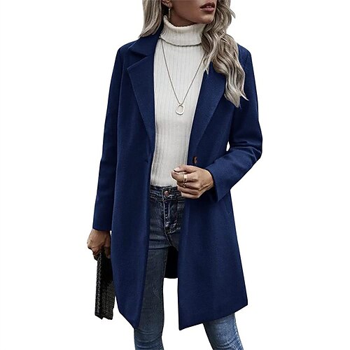 

Women's Winter Coat Warm Breathable Outdoor Casual Holiday Going out Pocket Single Breasted Turndown Active Fashion Street Style Solid Color Regular Fit Outerwear Long Sleeve Winter Fall Black Blue