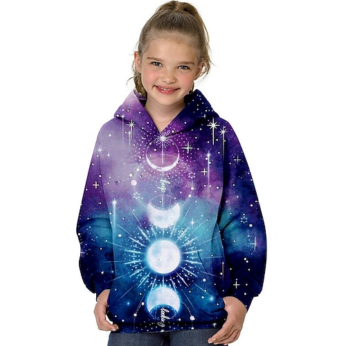 

Kids Girls' Hoodie Galaxy Outdoor 3D Print Long Sleeve Pocket Fashion 3-13 Years Winter Purple