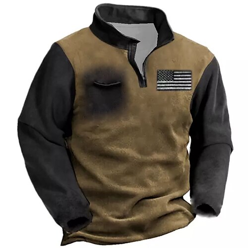 

Men's Unisex Zip Up Sweatshirt Pullover Quarter Zipper Sweatshirt Brown Half Zip Graphic Prints National Flag Zipper Print Daily Sports 3D Print Designer Casual Big and Tall Spring & Fall Clothing