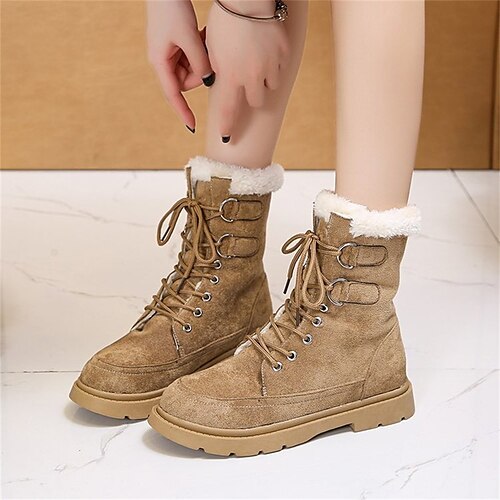 

Women's Boots Outdoor Daily Lace Up Boots Booties Ankle Boots Winter Flat Heel Round Toe Sporty Minimalism Canvas Lace-up Solid Colored Black Khaki