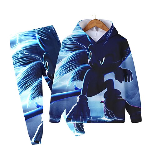 

Kids Boys Hoodie Pants HoodieSet Clothing Set 2 Pieces Long Sleeve Blue Cartoon Letter Print Street Vacation Outdoor Fashion Comfort Cool Daily 3-12 Years