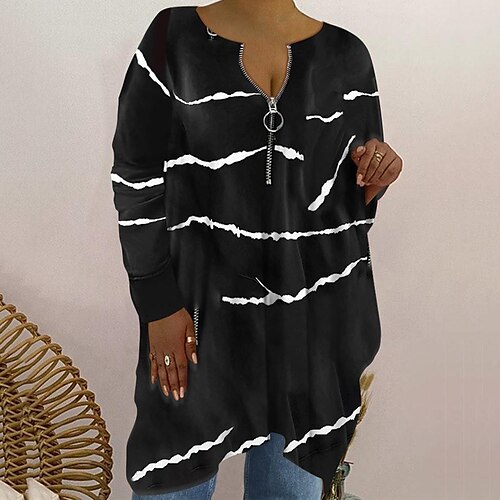 

Women's Plus Size Tops T shirt Tee Tie Dye Print Long Sleeve V Neck Casual Daily Vacation Cotton Spandex Jersey Fall Winter Black Blue