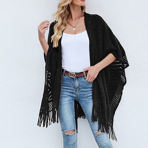 

Women's Shrug Jumper Ribbed Knit Tassel Knitted Pure Color V Neck Shrugs Stylish Outdoor Daily Winter Fall Pink White S M L / Sleeveless / Sleeveless / Casual / Regular Fit / Going out