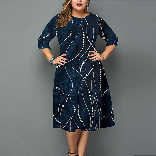 

Women's Plus Size Work Dress Color Gradient Crew Neck 3/4 Length Sleeve Fall Winter Work Elegant Knee Length Dress Going out Work Dress