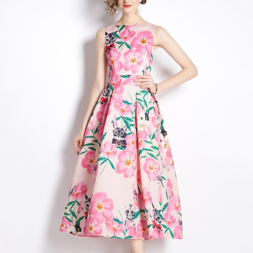 

Women's Party Dress Sheath Dress Midi Dress Pink Sleeveless Floral Print Winter Fall Autumn Crew Neck Fashion Party Weekend 2022 S M L XL XXL