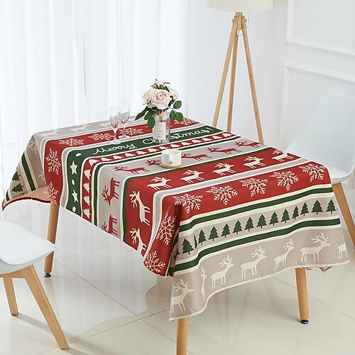 

Christmas Tablecloth, Red Flower Christmas Tablecloth for Dining Table Decorations, Winter Snowflake Christmas Flower Table Cloth for Holiday Party Decor